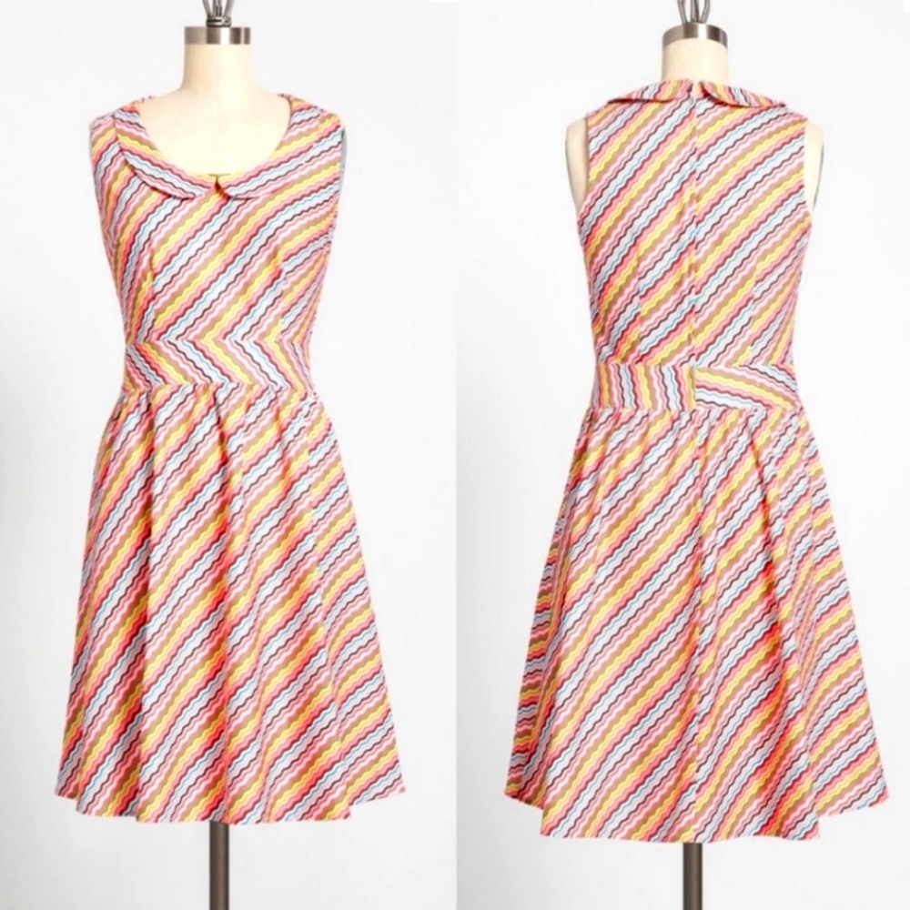 ModCloth Retrolicious Rainbow Peter Pan Collar A-Line Dress